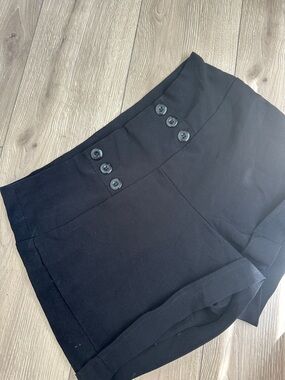 High-Waist Black Button Accent Shorts